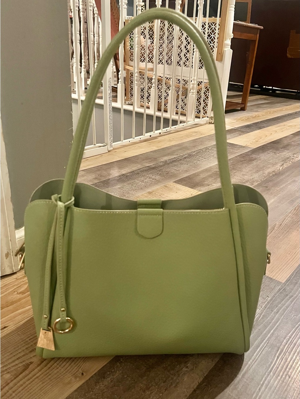 Elegant Mellow World Light Green Leather Tote Handbag Like New